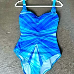 NWT GOTTEX Womens Size 12 One Piece Bathing Suit Figure-flattering Blue Print